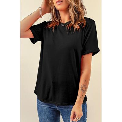 Azura Exchange Schwarzes Lässiges Einfaches Rundhals-T-Shirt Image