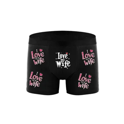 Lustige, neuartige Herren-Boxershorts mit „I Love My Wife“-Aufdruck – atmungsaktive Unterwäsche-Shorts Image