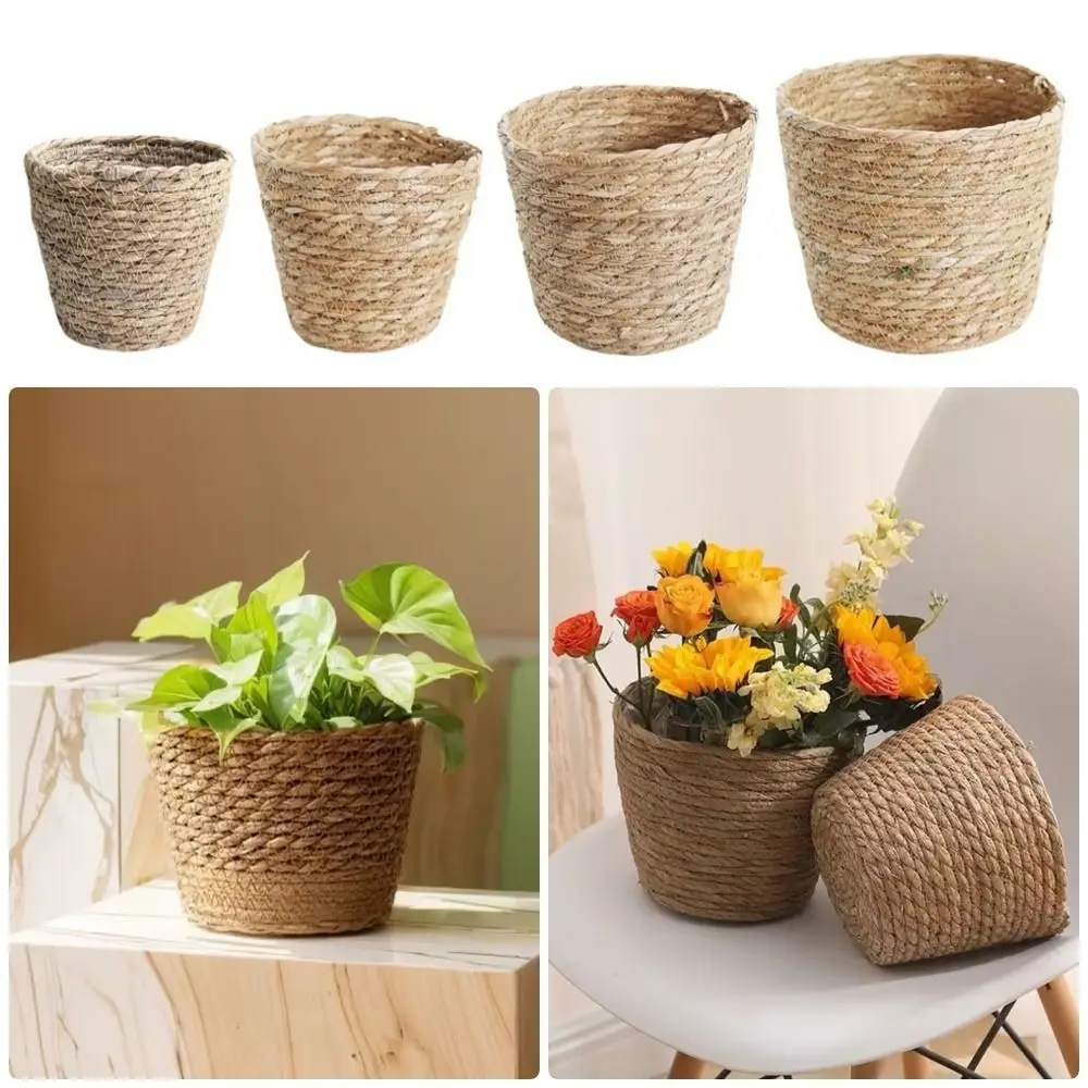 1 Stück für Garten terrassen Blumentopf Korb Rattan Stroh Pflanzer Korb Gras gewebte Blumentopf Möbel Dekoration Mini/s/m/l Image
