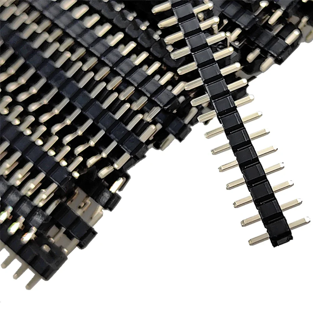 100 Stück 2,54 mm kurzes, flaches Profil, L7,5/8,5/9,5/10,5 mm, 1 x 2/3/4/5/6P, gerade, einreihig, 0,8 U, goldfarbener PCB-Stecker, Stiftleiste Image