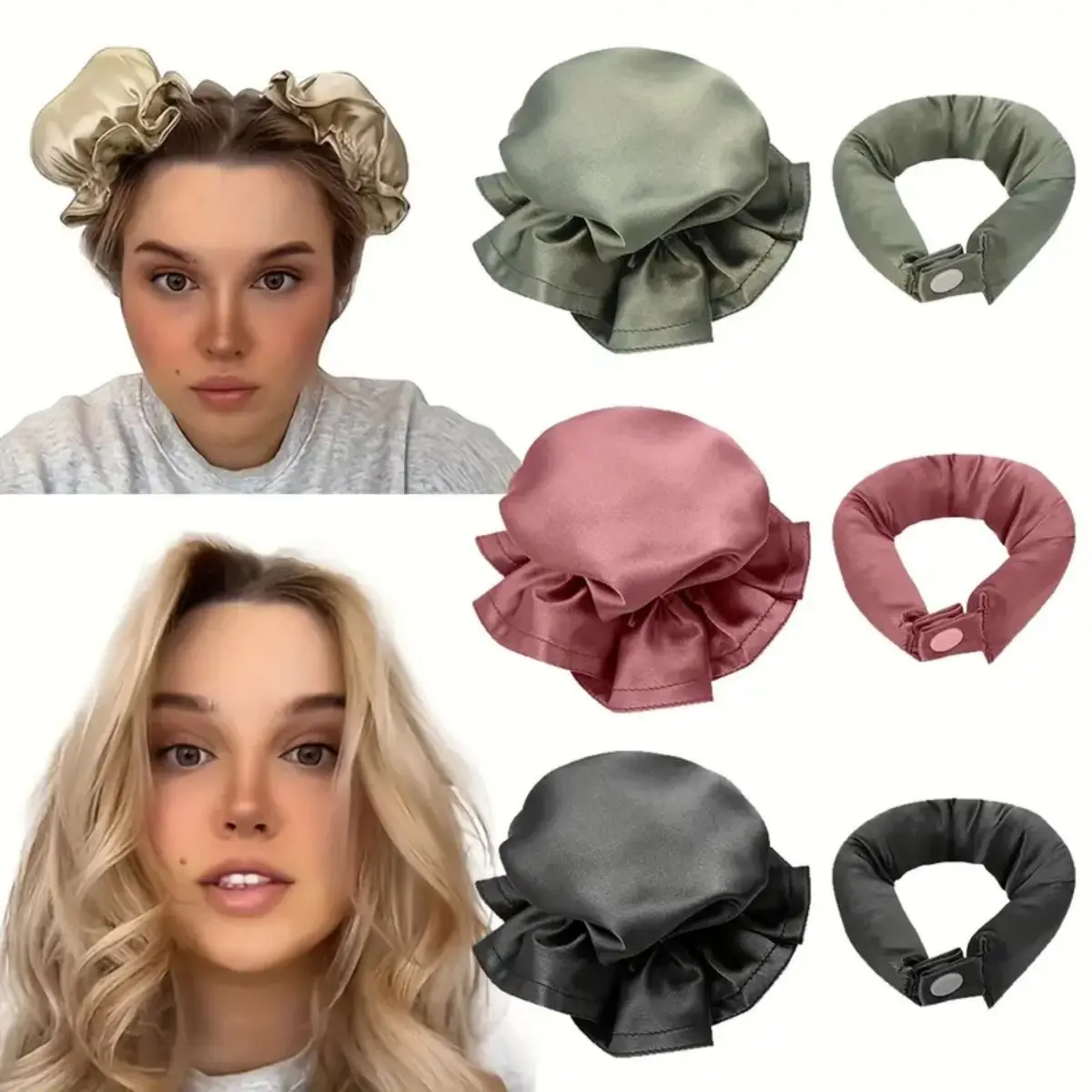 Satin-Lockenwickler-Set ohne Hitze mit Haube – weiche Kissenlocken für alle Haartypen, hitzefreies Styling-Stirnband für den täglichen Gebrauch Image