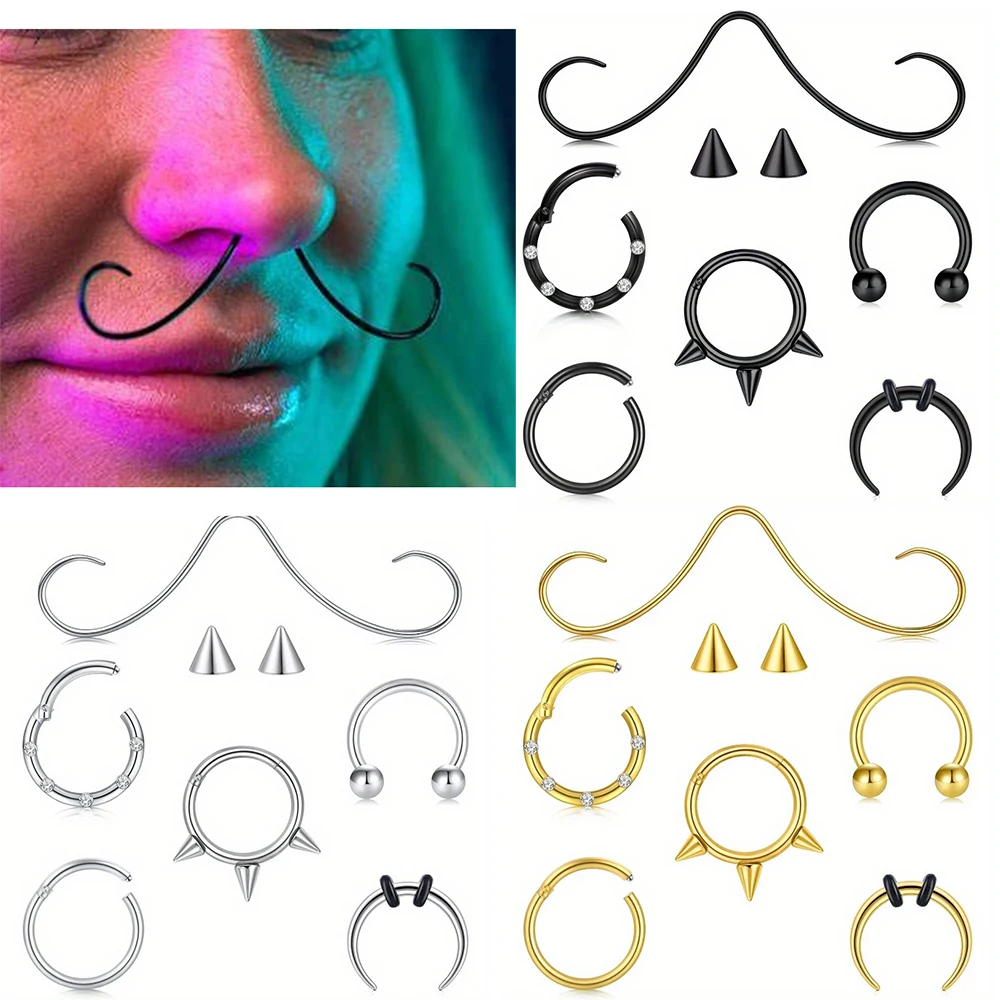 8 Stück Septumringe 16g Septum Piercing Septum Nasenringe Schnurrbart Septum Ring Hoop Chirurgenstahl Septum Pincher Spike Image