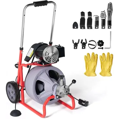 Drain Cleaner Machine 75 FT x 3/8 inch, Auto Feed Electric Drain Snake with 9 Cutters