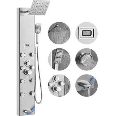 Digital Display Shower Panel Tower System Wall-Mounted with 5 Shower Modes Rainfall 8 Massage Jets
