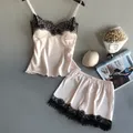Abito da pigiama da donna Moda scollo a V in raso elasticizzato Babydoll in pizzo Lingerie sexy Pigiama Bowknot Pantaloncini da notte Set Indumenti da notte Nuovo
