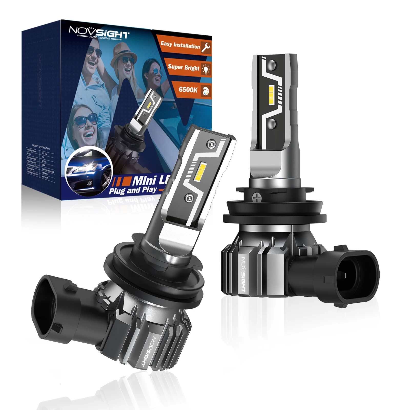NOVSIGHT H11 Lampadina per fari a LED H7 H4 H8 H9 H1 9005 HB3 9006 HB4 led h11 Mini dimensioni Lampade per auto 50W 10000LM Faro 6500K Fendinebbia
