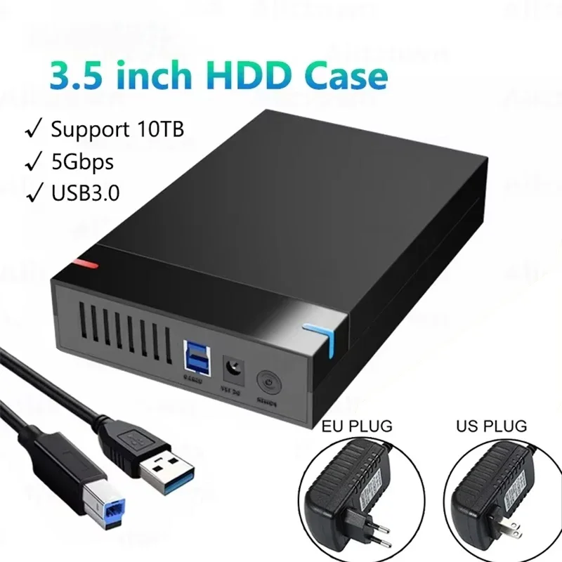 Boîtier de disque dur externe USB3.0, 3.5 pouces, SATA vers USB 3.0, prise en charge du lecteur de disque dur externe, adaptateur 10 to pour PC et ordinateur portable