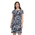 Sommerkleid BETTY BARCLAY "Betty Barclay Stufenkleid mit U-Boot-Ausschnitt", Damen, Gr. 46, Normalgrößen, blau (dunkelblau, weiß), Obermaterial: 100% Polyamid. Futter: 100% Polyester., feminin, gerade kurz, Rundhals, Halbarm, Kleider, Druck