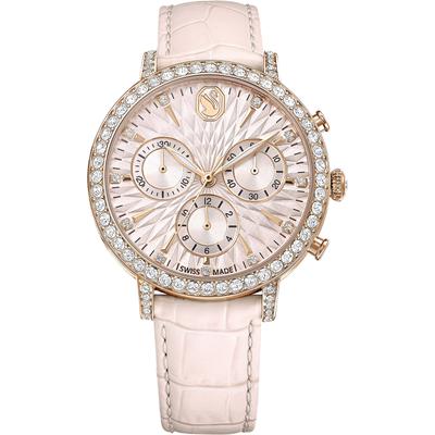 Chronograph SWAROVSKI "MATRIX CHRONO", rosa, Armbanduhren, Damen, Quarzuhr, Armbanduhr, Damenuhr, Swiss Made, Lederarmband, analog Image