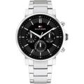 Multifunktionsuhr TOMMY HILFIGER "TYSON", silber (silberfarben, schwarz), Armbanduhren, Herren, Quarzuhr, Armbanduhr, Herrenuhr, Datum, Edelstahlarmband