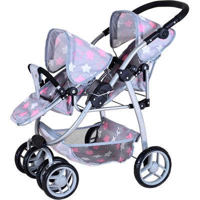 Puppen-Zwillingsbuggy KNORRTOYS "Milo", star grau pink, Puppenwagen, KinderB:46cm H:73cm T:67cm, Metall, Polyester, Kunststoff, B:46cm H:73cm T:67cm
