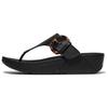 Zehentrenner FITFLOP "LULU RESIN-BUCKLE LEATHER TOE-POST SANDALS", Damen, Gr. 37, schwarz, Rindsleder, unifarben, klassisch, Schuhe, Pantolette, Slides, Flats mit verstellbarer Schnalle