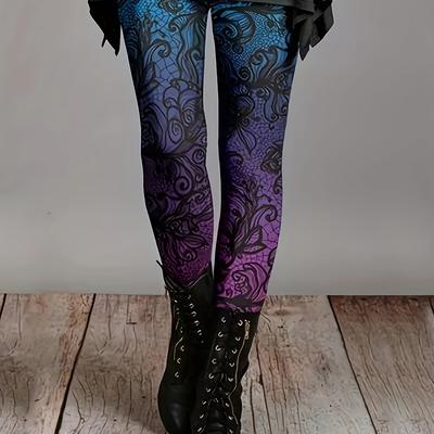 TEMU Women's High-waisted Stretchy Printed Leggings, Casual Knit Polyester Skinny Tights, Fashion Bottoms Image