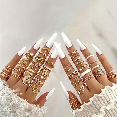 TEMU Elegant & Chic 21/23/44pcs Ring Set For Women - Sun, Moon, , Eye Designs With Hollow Geometric Accents - , Parties, And Gifts Image