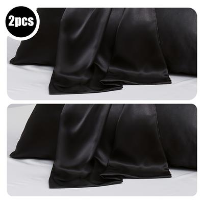 TEMU 2pcs Luxurious Satin Pillowcases - Soft, Breathable & Wrinkle-resistant Solid Color Covers For Hair And , Envelope Closure, Bedroom Or Sofa Decor (inserts Not Included) Image