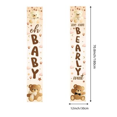 "TEMU 1 Pair Bear-themed Shower Porch Signs - Gender Reveal & Birthday Decor, 12x70.8" Polyester Welcome Door Banner With Teddy Bear Illustrations, Entryway Display, Shower Decorations" Image