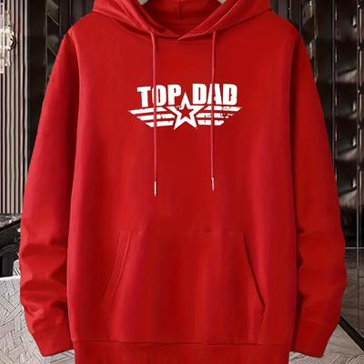 "TEMU 1pc Men's Casual Sports Hoodie With "top Dad" Print, Geometric Pattern, Long Sleeve, Regular Fit, Polyester Knit Fabric, Regular Length - Fashionable Hip-hop Style For Autumn And Winter" Image