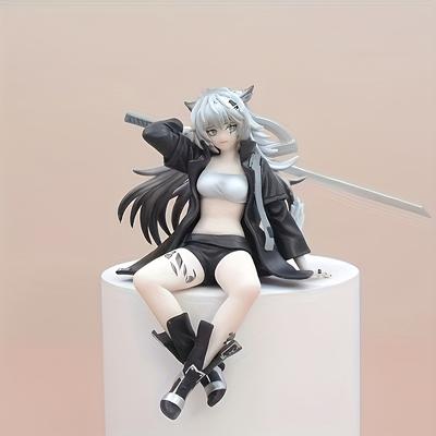 TEMU Lifelike White-haired Wolf Girl Anime Figure - Pvc Collectible, Desk & Case Decor