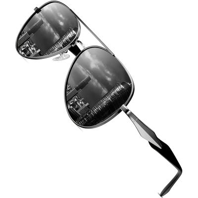 TEMU Single-piece Hengosen Classic Men's Polarized Sunglasses Stainless Steel Full-frame Mirror Frame Fishing Birthday Gift Halloween New Year Image