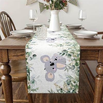 TEMU Adorable Koala Cartoon Table Runner - , Ideal For Home Parties & Creative Gifts, Polyester Rectangle Decor Image