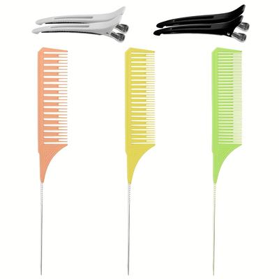 TEMU 7pcs/set Plastic Thread Non-slip Steel Needle Tip Tail Comb Pick Dyeing Comb Professional Hair Dyeing Comb Resistant Oil Fried Hair Dyeing Comb Image