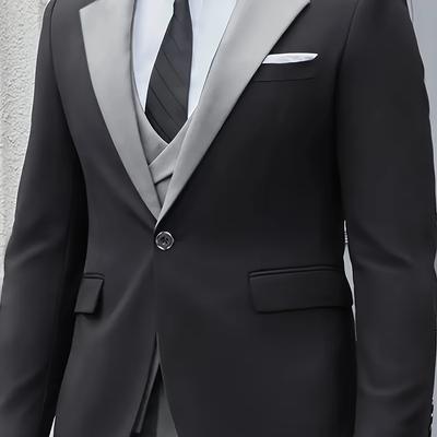 TEMU Formal 3pcs Set, Men'-button Suit Jacket And Vest And Pants Set, Suitable For Business Dinners, Weddings And Parties Image