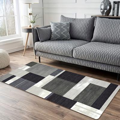 TEMU 1pc Modern Black, White & Gray Tufted Floor Runner Mat - Non-slip, Machine Washable Polyester, Low Pile, Rectangular Room, Kitchen, Hallway, Laundry Room - 1.2cm Thick, Washable Area Mat Image