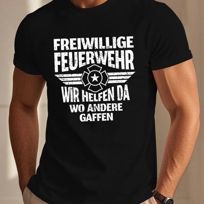 "TEMU Men' "freiwillige Feuerwehr" T-shirt - Casual Summer Tee With Firefighter Helmet & , Polyester, Round Neck, Regular Fit, Casual Summer Wear | Graphic Tee | Knit Construction, Plus Size" Image