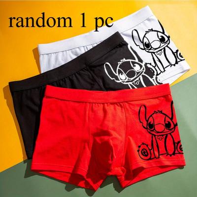 TEMU Official Stitch Men's Boxer Briefs Breathable Loose-fit Casual Cartoon Home Pants Image