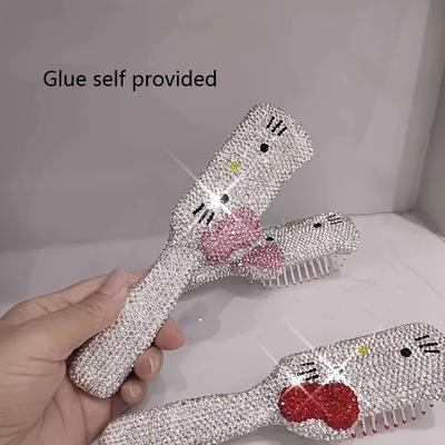 TEMU 1pc Handmade Diy Hello Kitty Full Comb Compact Portable Makeup Brush Gift For Girlfriend Image