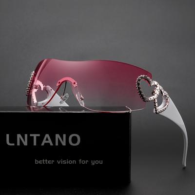 TEMU Conjoined Heart Quality Fashion Glasses, Frameless Cutout Y2k Glasses Image