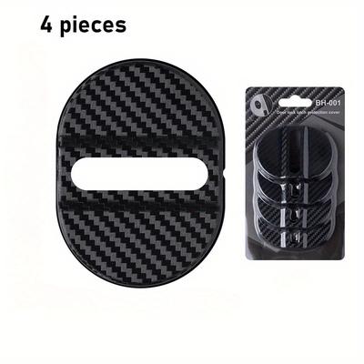 TEMU 4pcs, Car Door Lock Plate Protector, Carbon Fiber , Shockproof Noise Cancelling Rubber Pad, Plastic, - Fits All Models, Car Door Protector Image