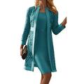 Ensemble de Robe Femme Robe Midi Couleur Unie Robe Œillet Décontractée Unie Patchwork en Dentelle Robe Midi à Manches Longues Col Ras du Cou Extérieur Quotidien Champagne Rose Bleu Été Printemps
