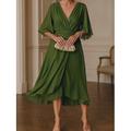 Femmes Robe Longue Maxi Robe Robe Blanche Robe Décontractée Robe de Cocktail Robe d'invité de mariage Élégant Moderne Mature Bureau Quotidien Date Coupe régulière Uni Manche 3/4 Col en V Vert Été
