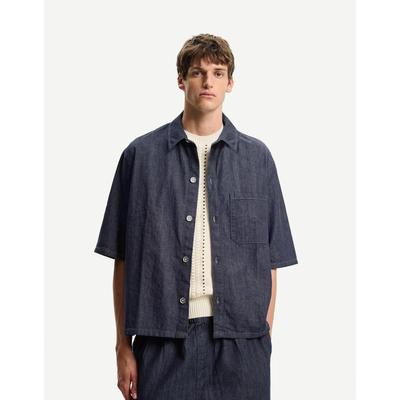 Bershka Short Sleeve Denim Shirt Men S Navy