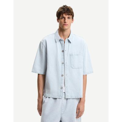 Bershka Short Sleeve Denim Shirt Men L Light Blue