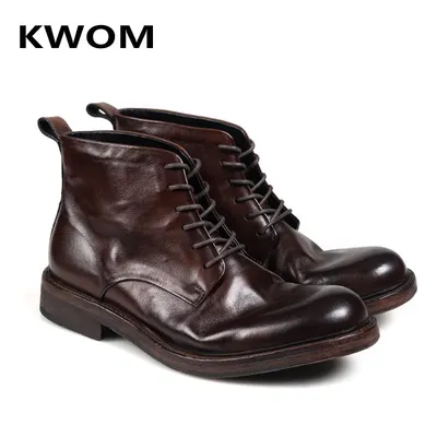 KOWM horsehide Hiking shoes walking boots men Goodyear shoes trendy ankle shoes walking trekking outdoor sneakers casual shoes