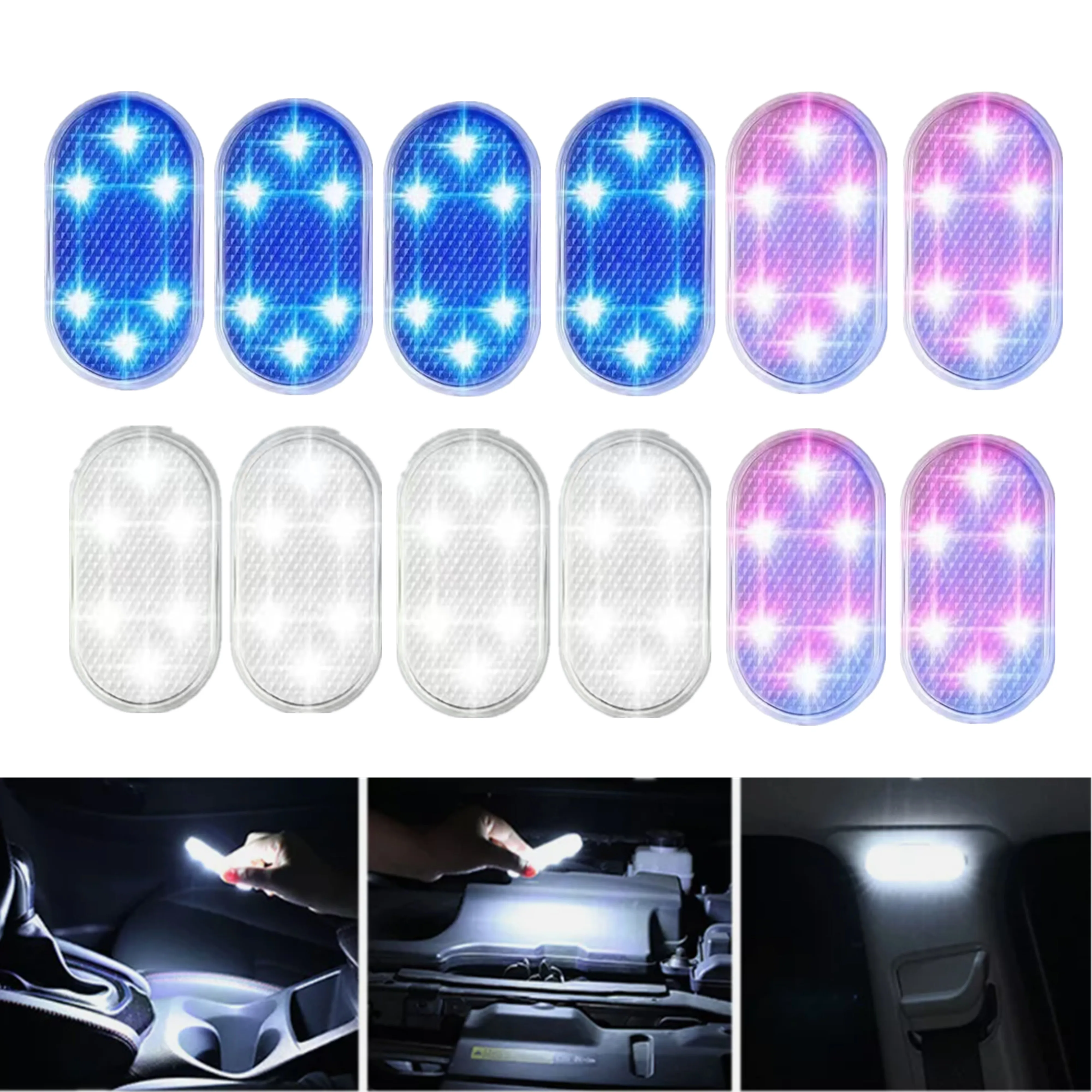 4PCS LED Interior Car Touch Light Mini USB Wireless Magnetic Car Roof Ceiling Light USB Rechargeable Ambinet Light for Auto Home