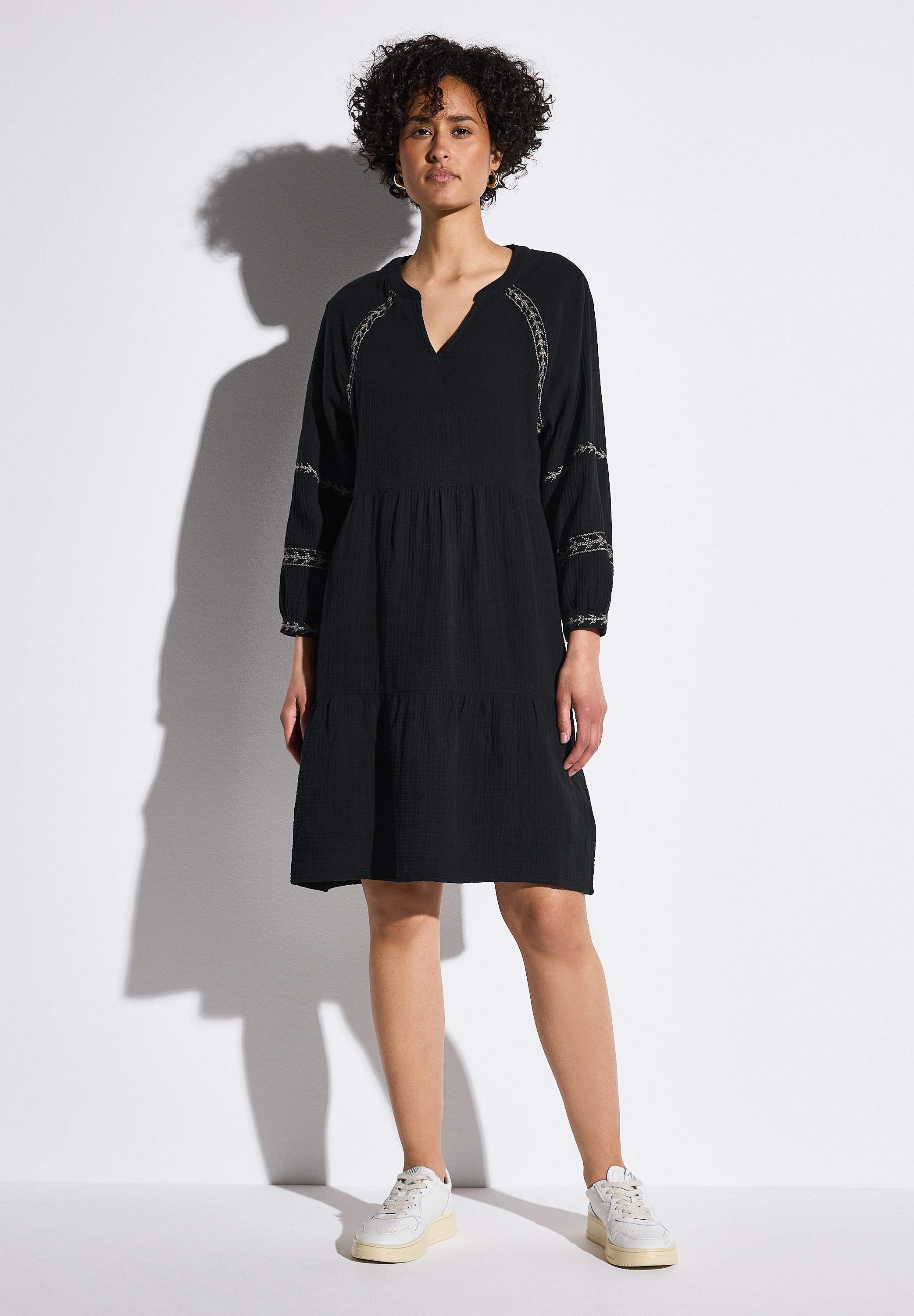 Tunikakleid STREET ONE, Damen, Gr. 36, EURO-Größen, schwarz, Web, 100% Baumwolle, unifarben, normal knieumspielend, Rundhals, Bündchen, Kleider, aus 100% Baumwolle