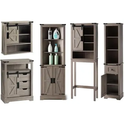 5-Piece Rustic Bathroom Storage Cabinet Set, Wall,Toilet Cabinets, Adjustable Shelf Design, Rustic