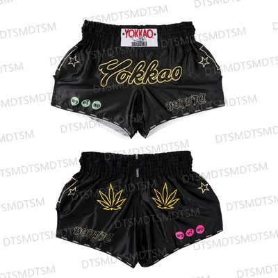2024 New Vintage WAX CARBONFIT Black Muay Thai Boxing Shorts DrawstringTaekwondo Training Martial