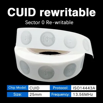 13.56mhz CUID changeable S50 1K RFID Sticker Wet Inlay NFC tag Sector 0 Block 0 UID Rewritable
