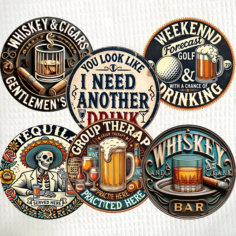 6pcs retro beer theme coaster suit-wooden, non-slip beverage pad, suitable for home and office decoration, afternoon tea coaster