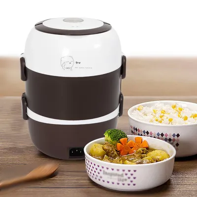 Portable 3-Layer 2L Thermal Insulation Lunch Box Stainless Steel Inner Pot Electric Rice Cooker