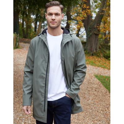 Khaki Green Microfleece Lined Longline Hooded Raincoat