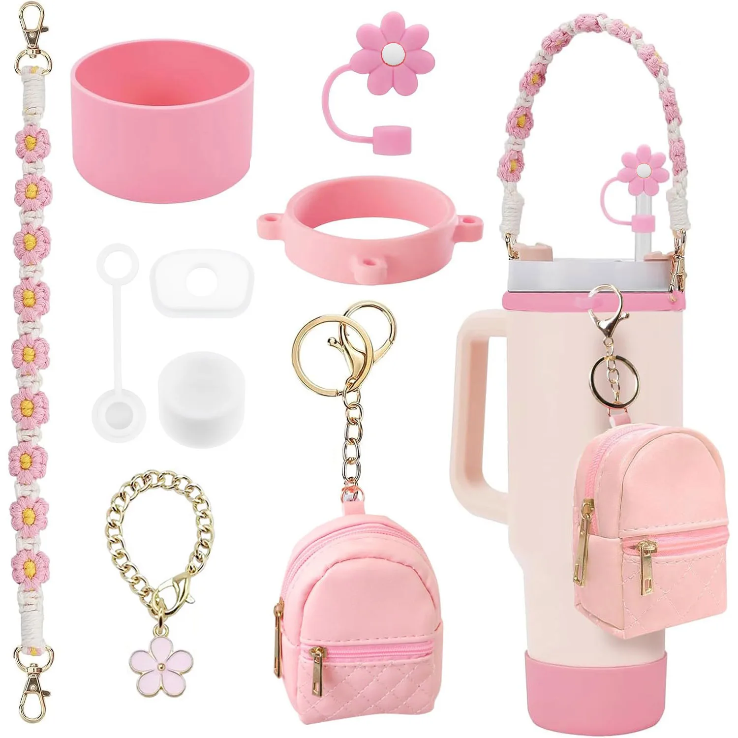 9-teiliges Becherzubehör-Set, Wasserflaschen-Griffband, Geldbörse, Silikonbecher, Stiefel-Stroh-Abdeckung für Stanley Cup 30oz & 40oz Tumbler Image