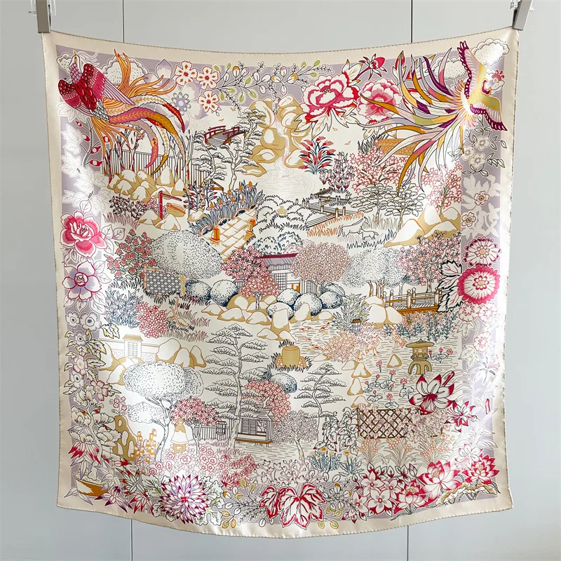 90CM Seidenschal Luxus Designer Quadratische Bandanas Handgemachte 90cm Schals Hand Rollerd Schal Foulard Femme Gürtel Zubehör Geschenk Image