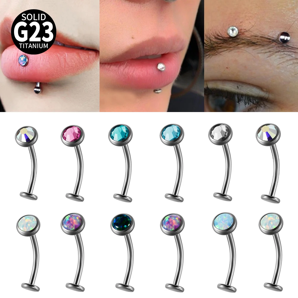 1PC F136 Titan Klassische Augenbraue Piercing Intarsien Opal Zirkon Innengewinde Banane Gebogene Lippe Nabel Piercing Piercing Jewely Image