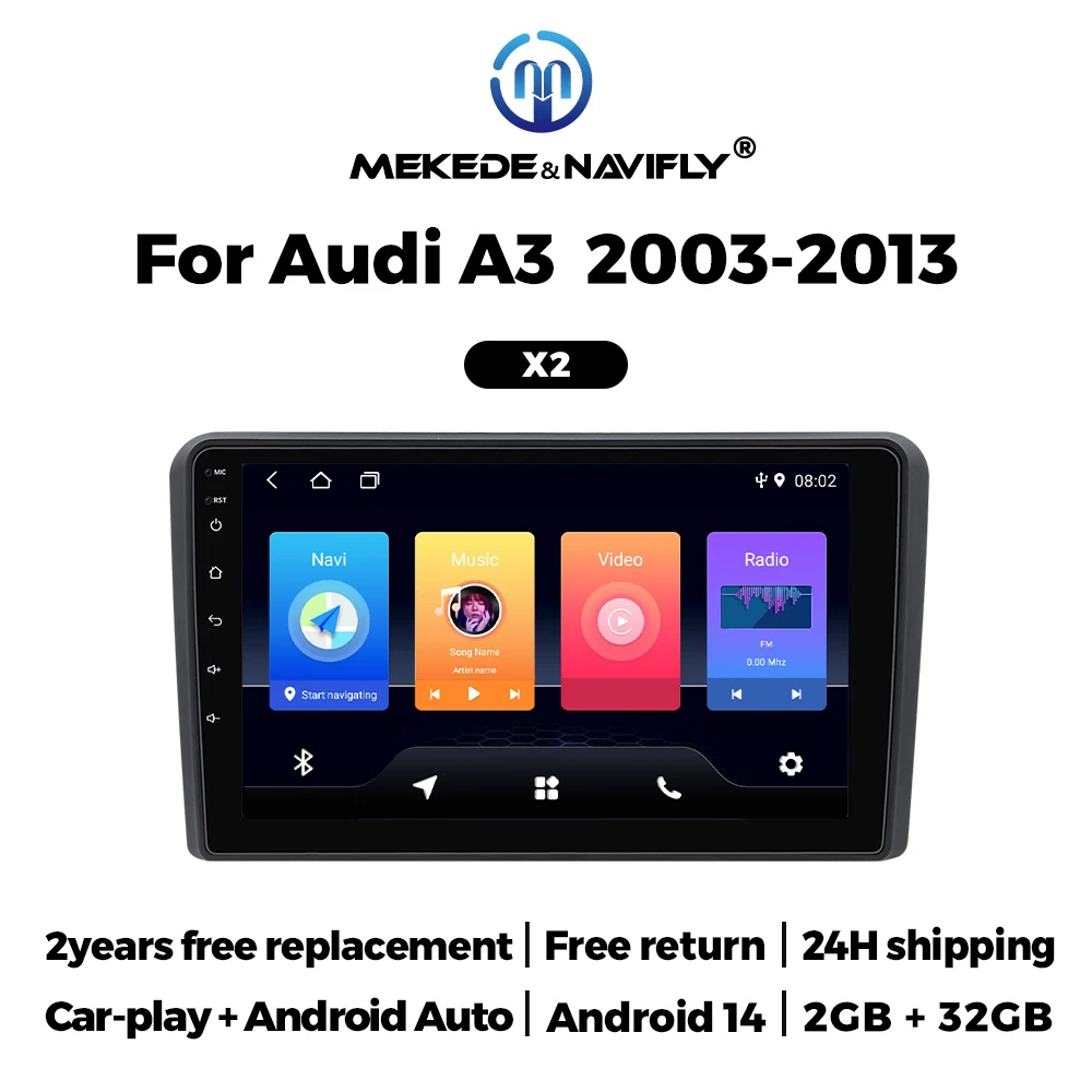 NaviFly 9 Zoll 2 Din Android All In One Autoradio für Audi A3 8P S3 RS3 Sportback 2003-2012 Multimedia Player Auto Smart Systems Image