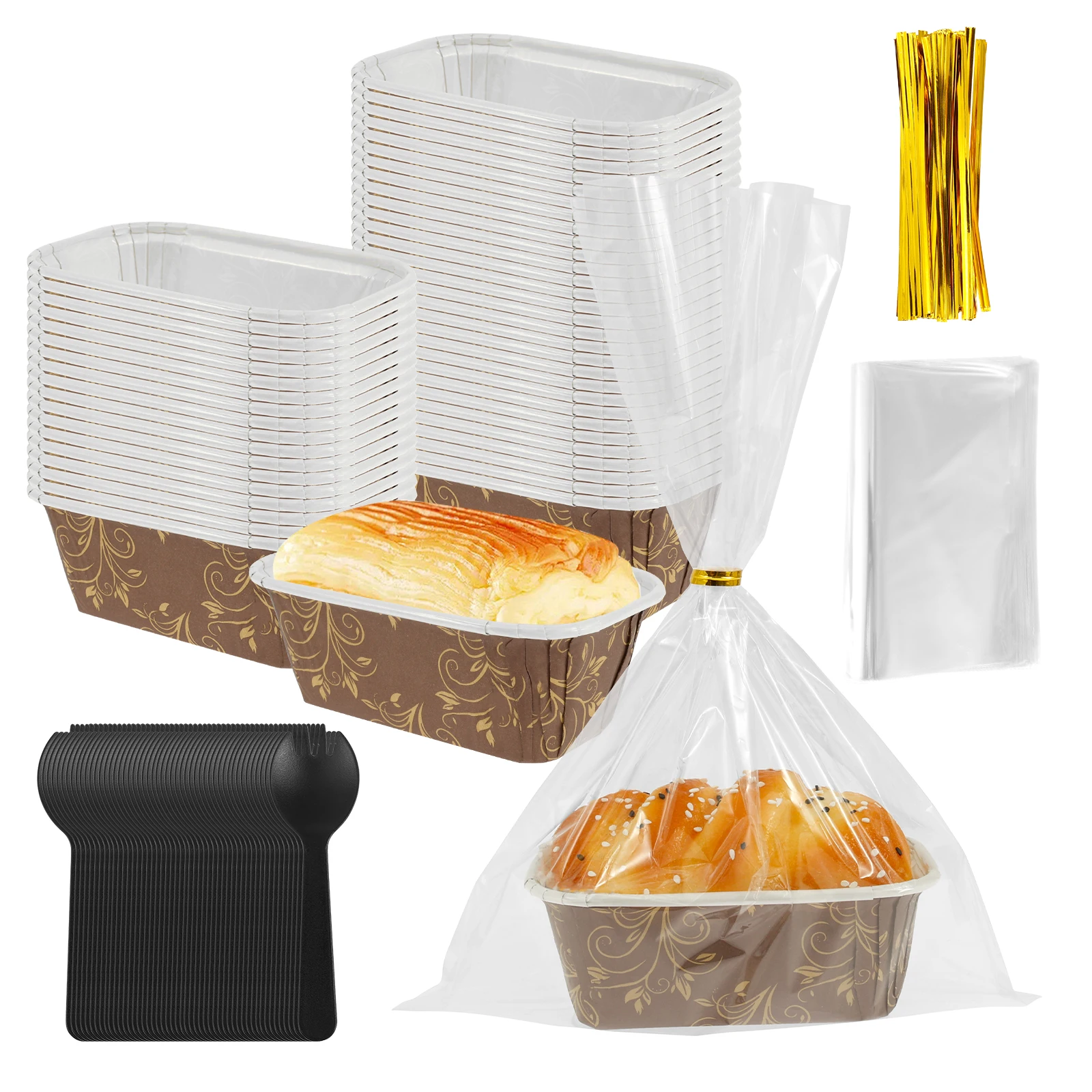 50 Stück Papier-Kastenformen, Einweg-Loftform zum Backen von Papier, rechteckige Backformen aus Papier zum schnellen Backen von Brot, kleinen Kürbisbroten Image